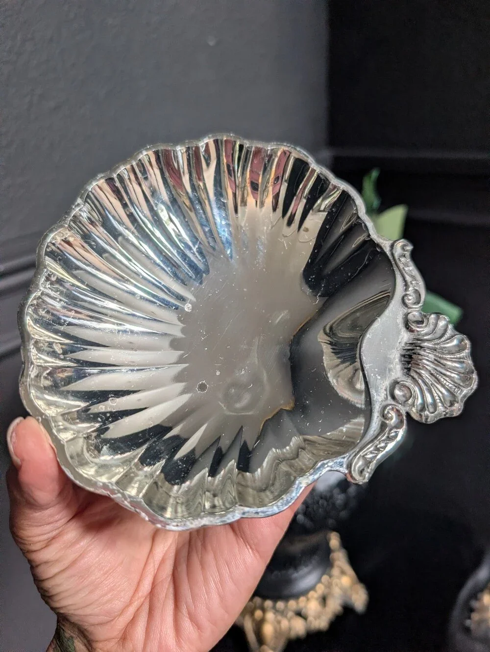 Vintage Silver Plated Clam Shell Footed Server, Trinket Bowl, Made In Japan, 6